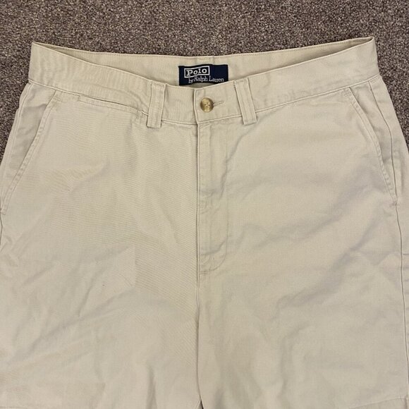 Polo Ralph Lauren Men's Chino Shorts Size 32 Ivory Cotton 8" Inseam Pockets EUC - Picture 3 of 16